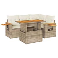 5-delige Loungeset met kussens poly rattan en acaciahout beige - thumbnail