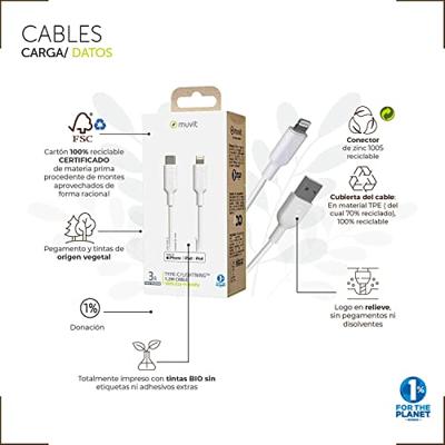 muvit for change USB-kabel naar type C, 3 A, 0,2 m, wit