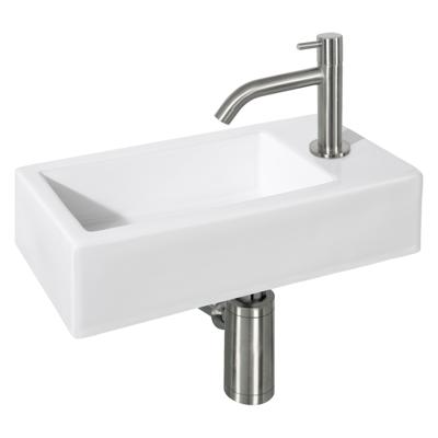 Fonteinset Differnz Ravo Keramiek 38.5x18.5x9 cm Wit Met Gebogen Kraan Mat Chroom