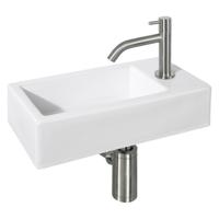 Fonteinset Differnz Ravo Keramiek 38.5x18.5x9 cm Wit Met Gebogen Kraan Mat Chroom - thumbnail