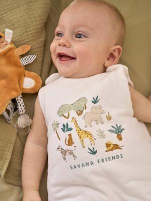 Mouwloze slaapzak SAVANA wit, bedrukt