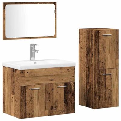 Badkamermeubelset Wandgemonteerd 4 pcs Bruin Bewerkt hout