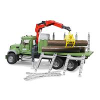 Bruder Mack Granite houttransportwagen met kraan en 3 boomstammen - thumbnail