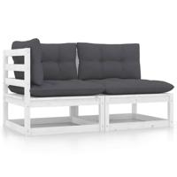 2-delige Loungeset met kussens massief grenenhout wit - thumbnail