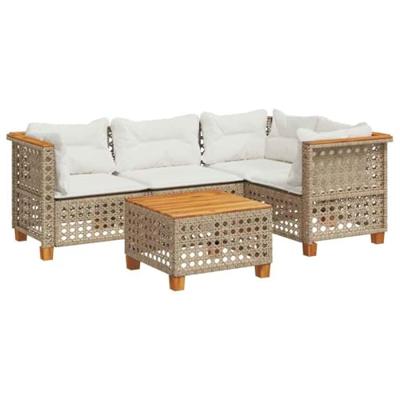 5-delige Loungeset met kussens poly rattan beige