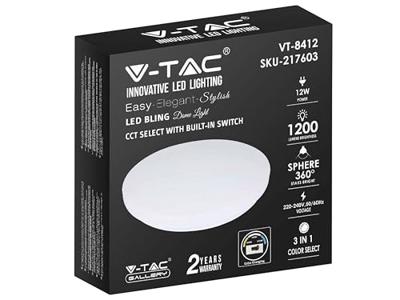 V-TAC VT-8412-M-N Designer Plafondlamp - Kleurwisselende Schakelaar - IP20 - Wit - 12W - 1200