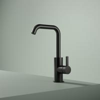 Wastafelmengkraan Hotbath Ace Met Draaibare Uitloop Gebogen 24 cm Geborsteld Zwart PVD - thumbnail