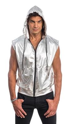 Zilveren Mouwloze Jas Met Capuchon