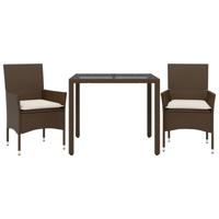 3-delige Tuinset met kussens poly rattan en glas bruin - thumbnail