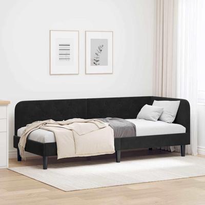 Hoekbedframe met hoofdeinde Zwart 80 x 200 cm Fluweel Hoekbedframe met hoofdeinde Zwart 80 x 200 cm Fluweel
