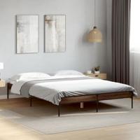 Bedframe bewerkt hout metaal bruin eikenkleur 140x200 cm - thumbnail