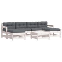 7-delige Loungeset met kussens massief hout wit - thumbnail