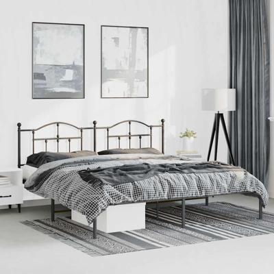 Bedframe met hoofdbord metaal zwart 183x213 cm