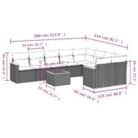 10-delige Loungeset met kussens poly rattan grijs - thumbnail