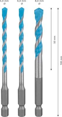 Bosch Accessories EXPERT MultiConstruction HEX-9 2608900584 Multifunctionele boorset 3-delig 5 mm, 6 mm, 8 mm Zeskant schacht 3 stuk(s) - thumbnail