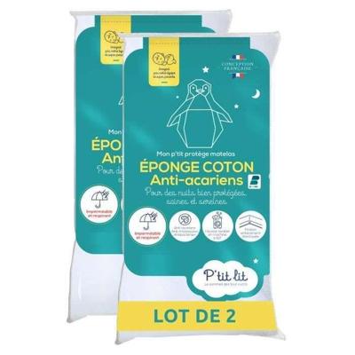 Set van 2 anti-mijt babymatrasbeschermer P'TIT LIT - Bouclette 100% katoen - Waterdicht - 50x85 cm