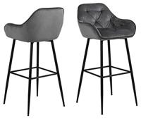 Bendt Barkruk 'Loren' Velvet, kleur Dark Grey (zithoogte 79cm) - thumbnail