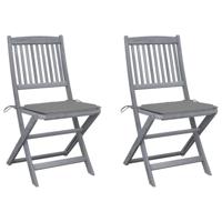 Tuinstoelen 2 st inklapbaar met kussens massief acaciahout - thumbnail