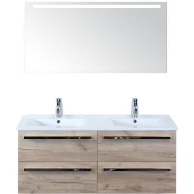Seville Badmeubelset 120 cm - 4 Laden Craft Oak - Wastafel Enjoy Dubbel met Sence Spiegel