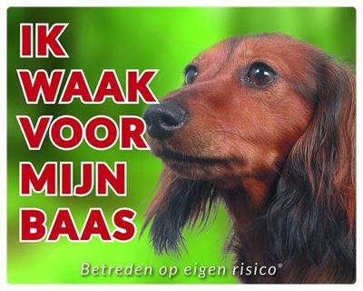 Teckel Waakbord - Ik waak voor mijn baas Langhaar Teckel Waakbord - Ik waak voor mijn baas Langhaar