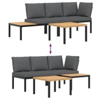 3-delige Loungeset met kussens aluminium zwart - thumbnail