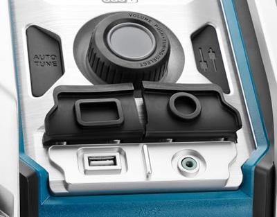 Makita Bouwradio DAB, DAB+ AUX, Bluetooth, USB Spatwaterbestendig, Stofvast Turquoise, Zwart, Zilver