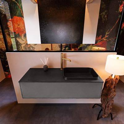 Badkamermeubelset Mondiaz Erin 120 cm met 1 Lade met RIDGE Wastafel Rechts Urban met 1 kraangat Greeploos Mat Dark Grey