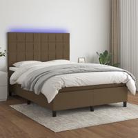 Boxspring met matras en LED stof donkerbruin 140x200 cm - thumbnail