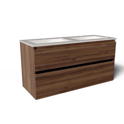 Saniclass Vita Badkamermeubelset - 120x60x46cm -2 lades - greeploos - 2 wasbakken - 2 kraangaten - overloop - keramiek - noten SW1413856/SW804533 Saniclass Vita Badkamermeubelset - 120x60x46cm -2 lades - greeploos - 2 wasbakken - 2 kraangaten - overloop - keramiek - noten SW1413856/SW804533