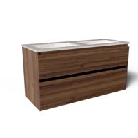 Saniclass Vita Badkamermeubelset - 120x60x46cm -2 lades - greeploos - 2 wasbakken - 2 kraangaten - overloop - keramiek - noten SW1413856/SW804533 - thumbnail