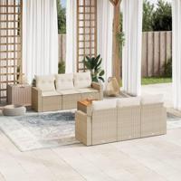 7-delige Loungeset met kussens poly rattan beige - thumbnail