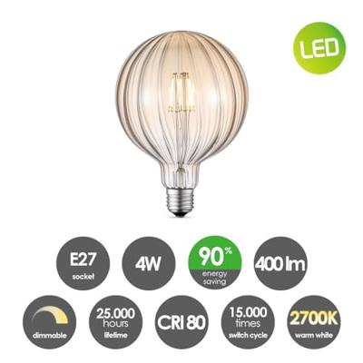 Edison Vintage E27 LED filament lichtbron - Amber - 12.5/12.5/17cm - G125 Global - Vintage LED lamp - Dimbaar - 4W 400lm 2700K - warm wit licht - geschikt voor E27 fitting