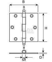 DX - Scharnier met vaaskop 76x76 mm vermessingd - thumbnail