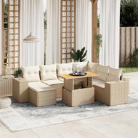5-delige Loungeset met kussens poly rattan en acaciahout beige - thumbnail