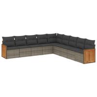 9-delige Loungeset met kussens poly rattan grijs - thumbnail