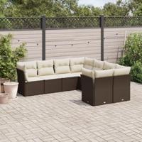 8-delige Loungeset met kussens poly rattan bruin - thumbnail