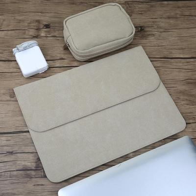 2 in 1 horizontale matte lederen laptop binnenzak + Power Bag voor MacBook 12 inch A1534 (2015-2017) (kaki)