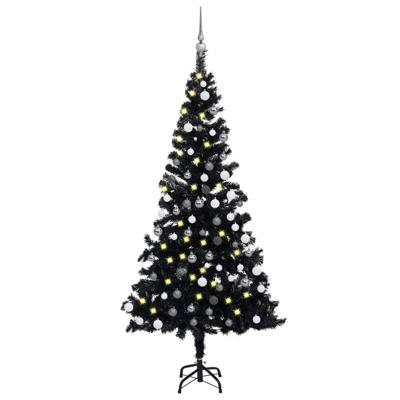 VidaXL Kunstkerstboom met verlichting en kerstballen 180 cm pvc zwart