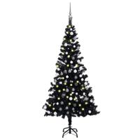 VidaXL Kunstkerstboom met verlichting en kerstballen 180 cm pvc zwart - thumbnail