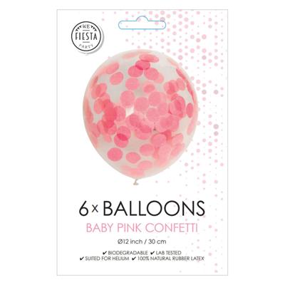 Globos Confetti ballonnen papieren confetti baby roze 30cm, 6st.