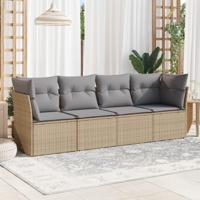 4-delige Loungeset met kussens poly rattan beige - thumbnail
