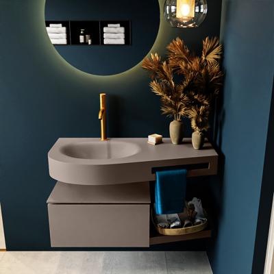 MONDIAZ RIVA 100cm badmeubel onderkast / planchet kleur Smoke met 1 lade. Wastafel DULCET links 1 kraangat kleur Smoke.