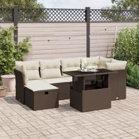 7-delige Loungeset met kussens poly rattan bruin - thumbnail