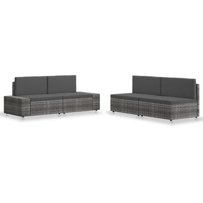 4-delige Loungeset poly rattan grijs
