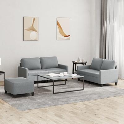 3-delige Loungeset met kussens stof lichtgrijs