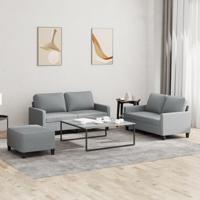 3-delige Loungeset met kussens stof lichtgrijs - thumbnail