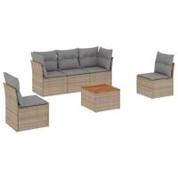 6-delige Loungeset met kussens poly rattan gemengd beige - thumbnail