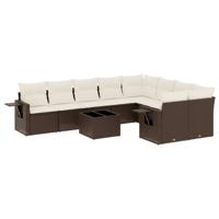 9-delige Loungeset met kussens poly rattan bruin - thumbnail