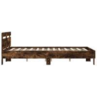 Bedframe met hoofdeinde bewerkt hout gerookt eiken 160x200 cm - thumbnail