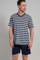 Gotzburg Shortama V-hals blauw gestreept - thumbnail